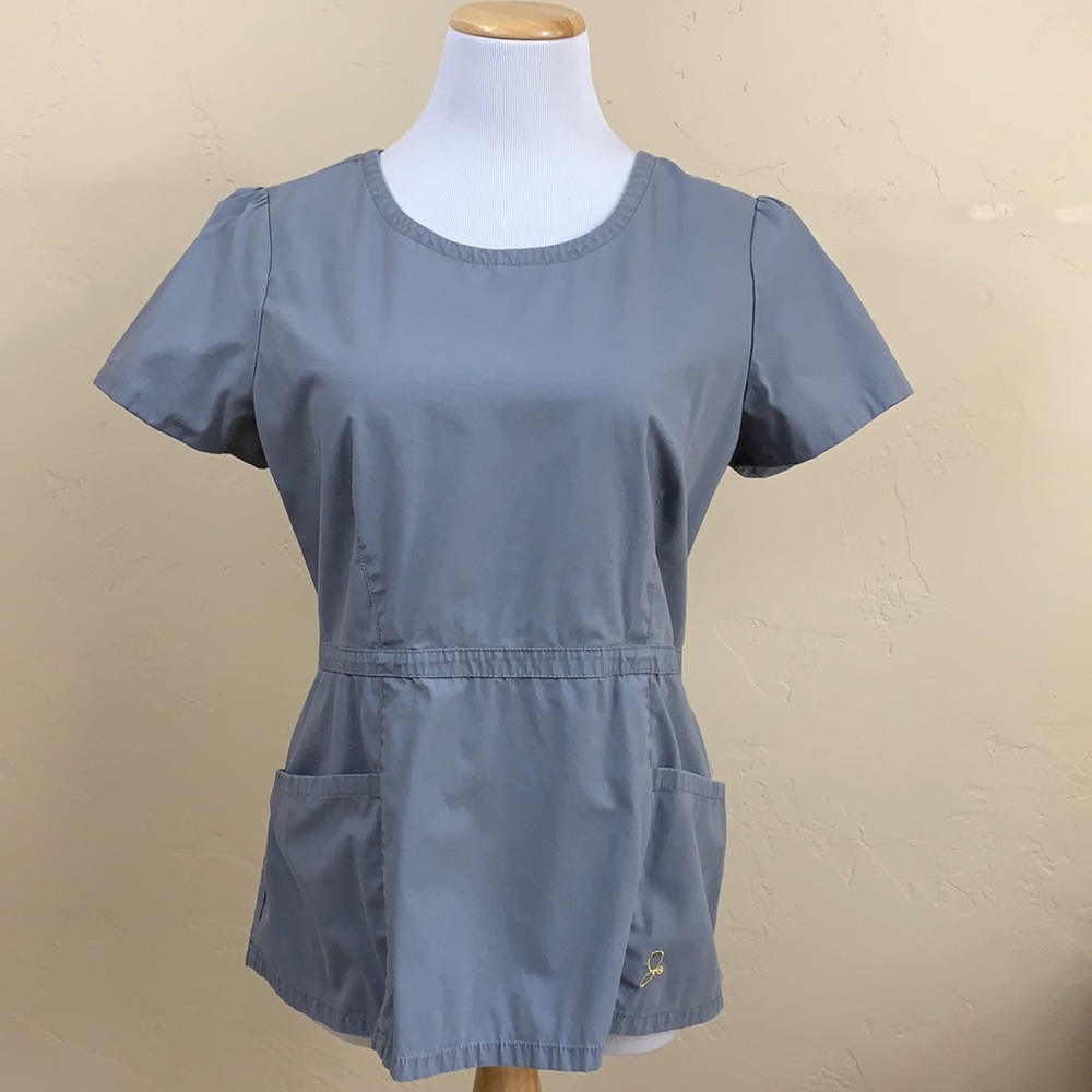 Jaanuu Grey Scoop Neck Top Two Pocket Side Zipper